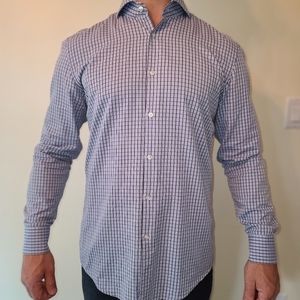 Boss Dress Shirt Light Blue, brown stripes Medium - 41 , 16 neck